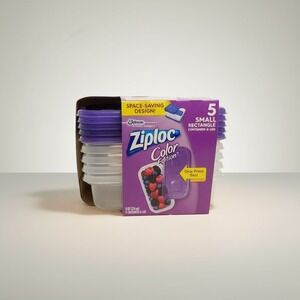 NIB Ziploc Color Edition Small Rectangle Containers 8oz Purple Lids 5ct Retired